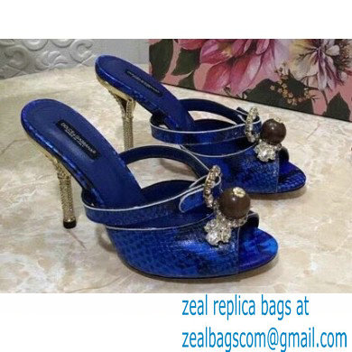 Dolce & Gabbana Crystal Heel 10.5cm Python Mules Blue 2021